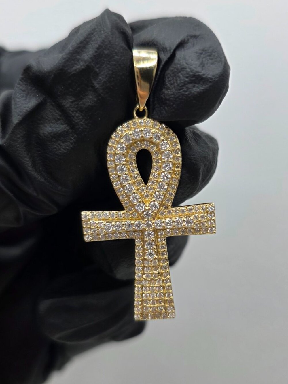 Ankh Cross Pendant - 925 Sterling Silver - Moissanite - 18k Gold Vermeil